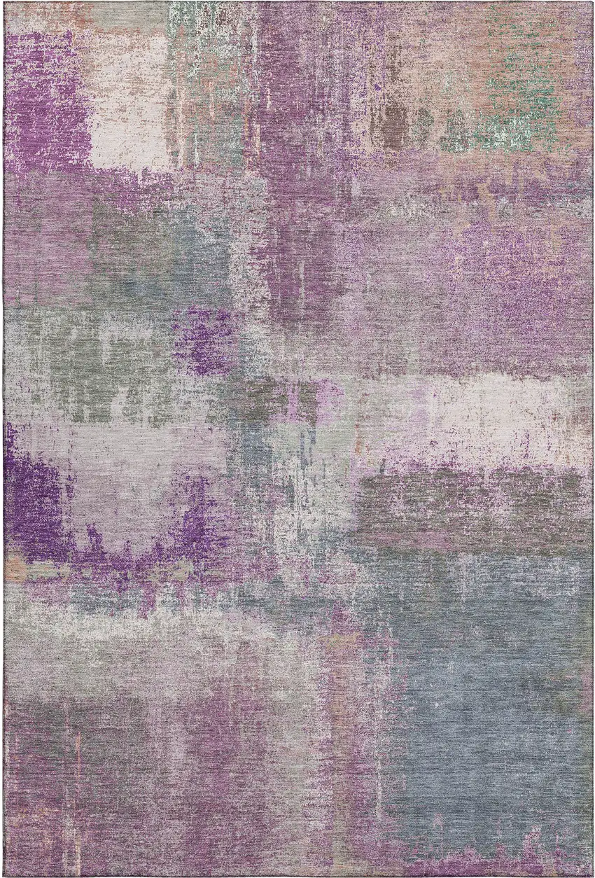 Lavender Blue And Ivory Abstract Washable Area Rug With UV Protection Photo 1