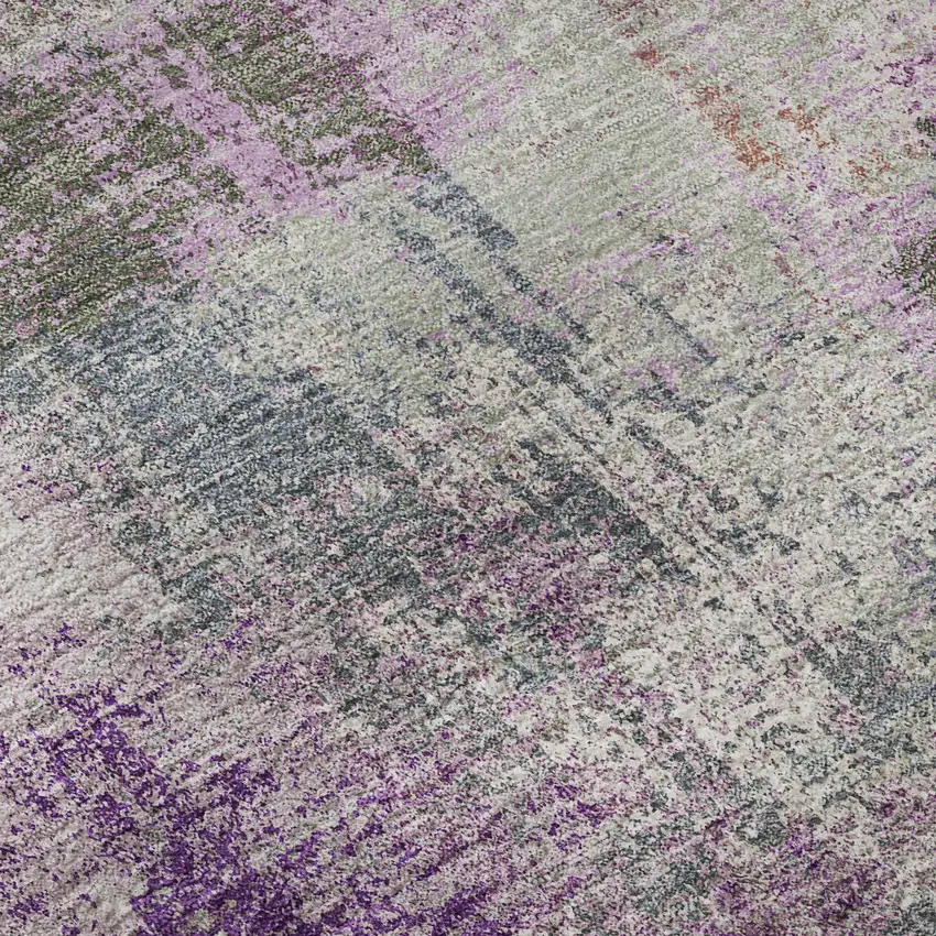 Lavender Blue And Ivory Abstract Washable Area Rug With UV Protection Photo 9