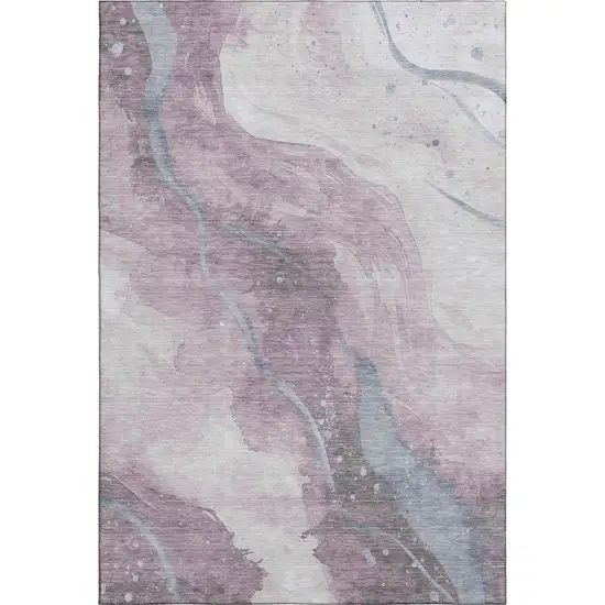 Lavender Blue And Ivory Abstract Washable Area Rug With UV Protection Photo 6