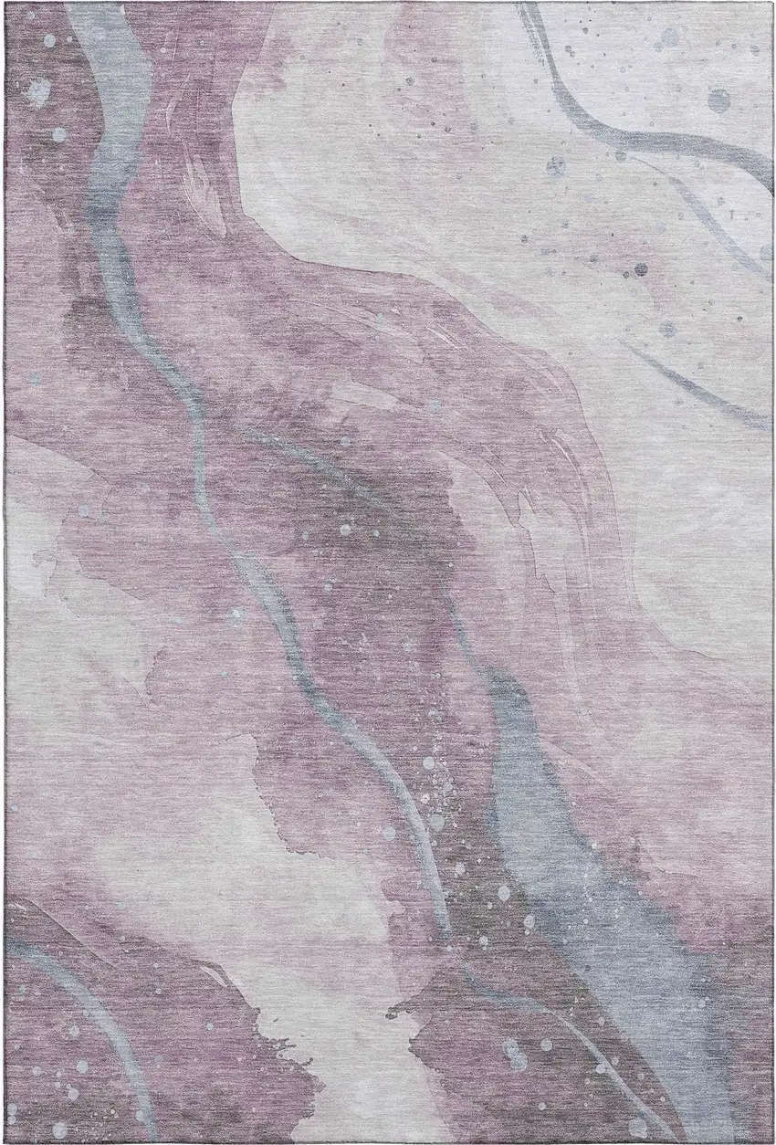 Lavender Blue And Ivory Abstract Washable Area Rug With UV Protection Photo 4