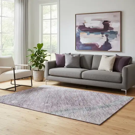 Lavender Blue And Ivory Abstract Washable Area Rug With UV Protection Photo 2