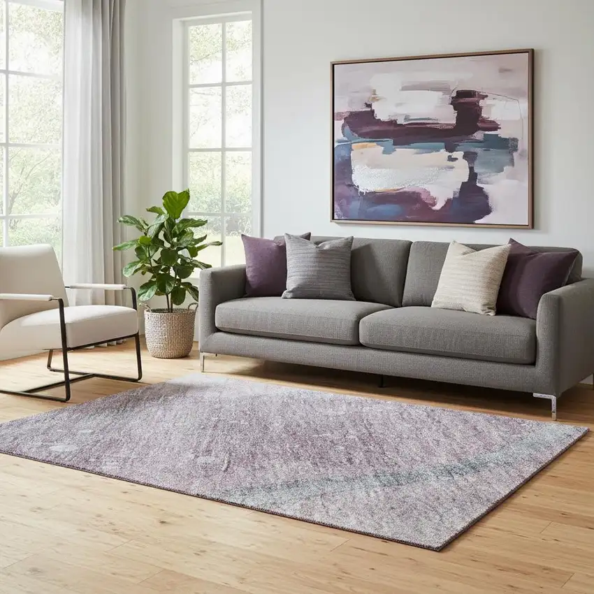 Lavender Blue And Ivory Abstract Washable Area Rug With UV Protection Photo 2