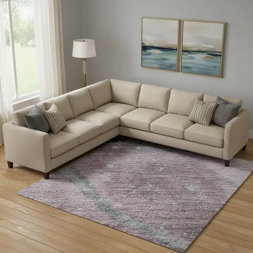 Lavender Blue And Ivory Abstract Washable Area Rug With UV Protection Photo 2