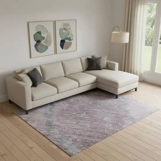 Lavender Blue And Ivory Abstract Washable Area Rug With UV Protection Photo 2