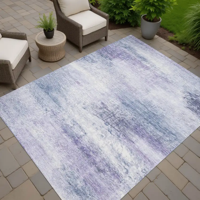 Lavender Blue And Ivory Abstract Washable Indoor Outdoor Area Rug Photo 6
