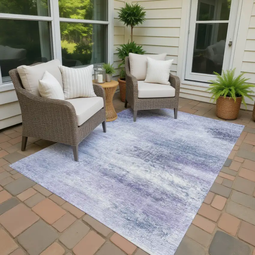 Lavender Blue And Ivory Abstract Washable Indoor Outdoor Area Rug Photo 3