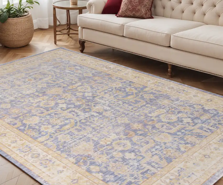 Lavender and Orange Floral Power Loom Area Rug Photo 1