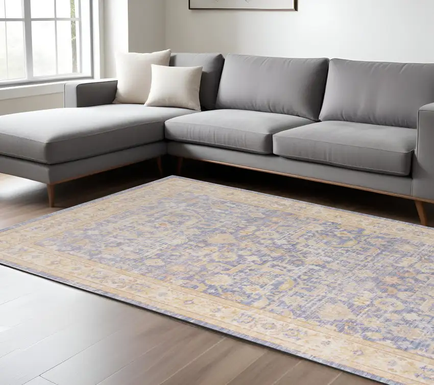 Lavender and Orange Floral Power Loom Area Rug Photo 1