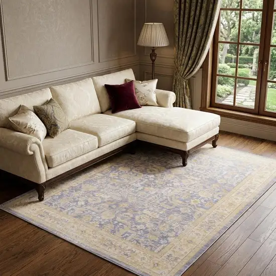 Gray Yellow And Lavender Floral Area Rug Photo 1