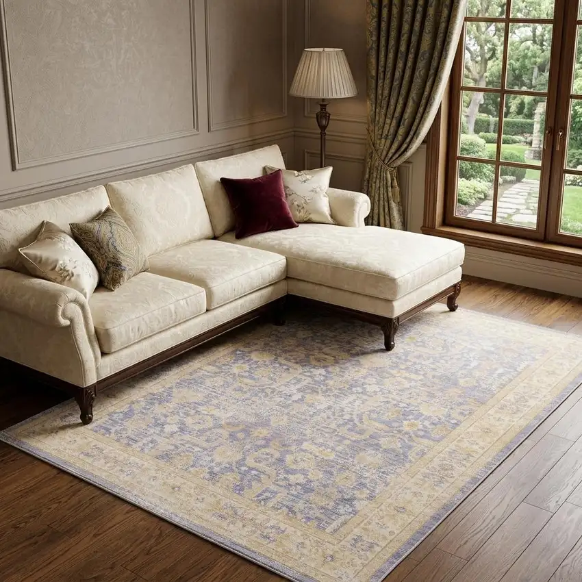 Gray Yellow And Lavender Floral Area Rug Photo 1