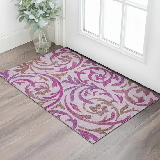 Lavender Blush And Ivory Floral Washable Area Rug With UV Protection Photo 1