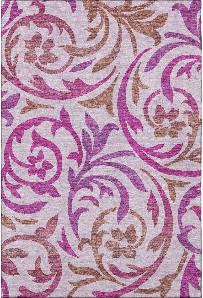 Lavender Blush And Ivory Floral Washable Area Rug With UV Protection Photo 3