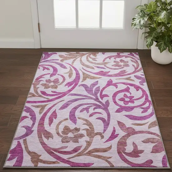 Lavender Blush And Ivory Floral Washable Area Rug With UV Protection Photo 2