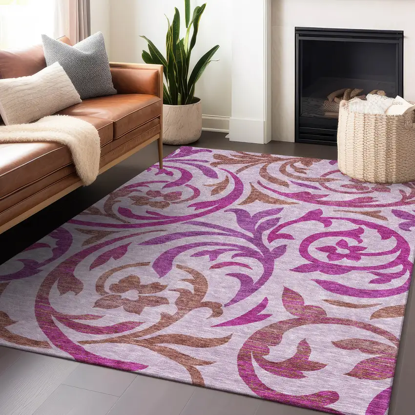 Lavender Blush And Ivory Floral Washable Area Rug With UV Protection Photo 5