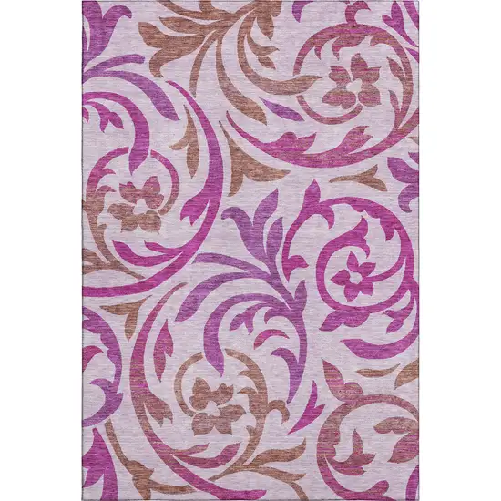 Lavender Blush And Ivory Floral Washable Area Rug With UV Protection Photo 1