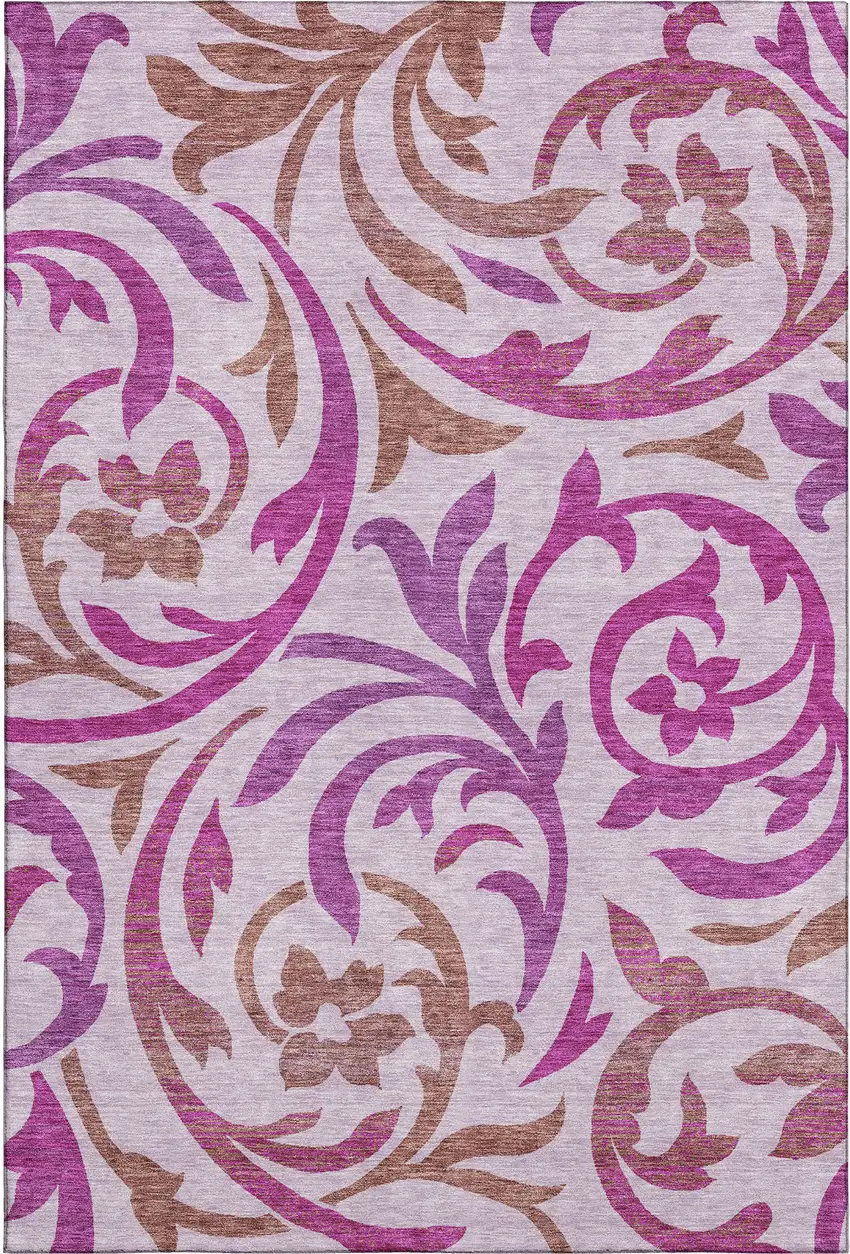 Lavender Blush And Ivory Floral Washable Area Rug With UV Protection Photo 1