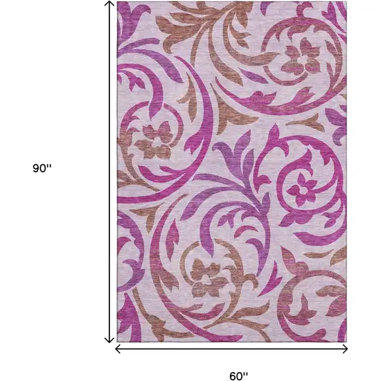 Lavender Blush And Ivory Floral Washable Area Rug With UV Protection Photo 3