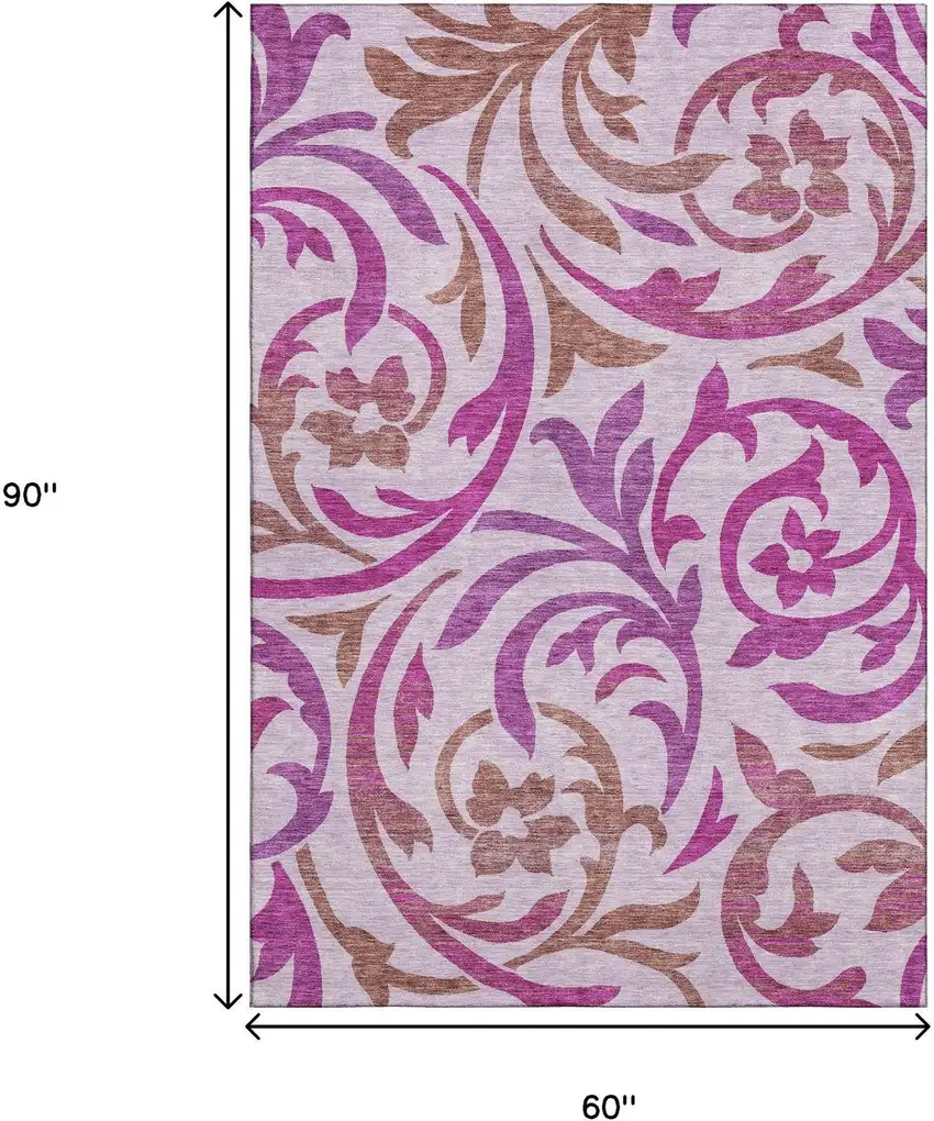 Lavender Blush And Ivory Floral Washable Area Rug With UV Protection Photo 3