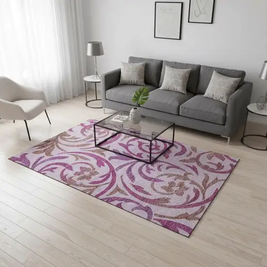 Lavender Blush And Ivory Floral Washable Area Rug With UV Protection Photo 2