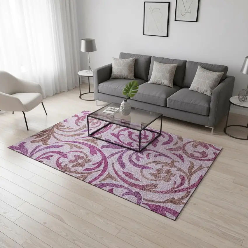 Lavender Blush And Ivory Floral Washable Area Rug With UV Protection Photo 2