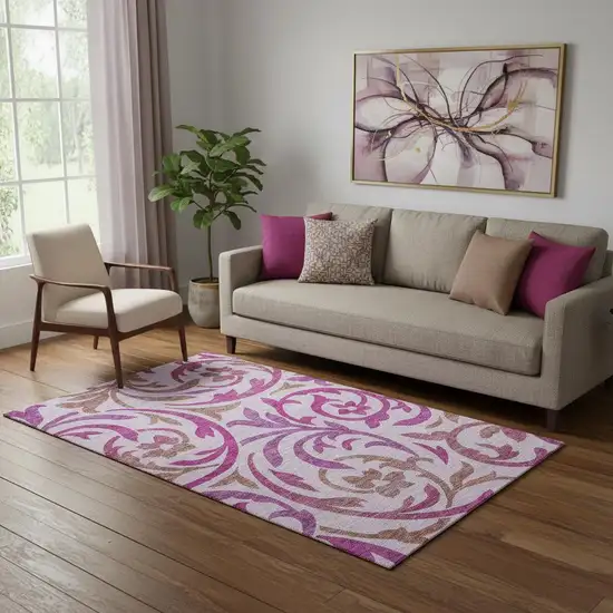 Lavender Blush And Ivory Floral Washable Area Rug With UV Protection Photo 1