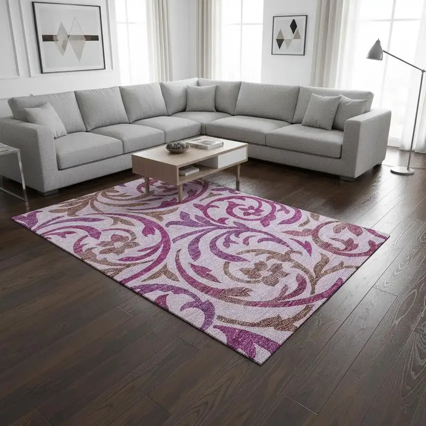 Lavender Blush And Ivory Floral Washable Area Rug With UV Protection Photo 2