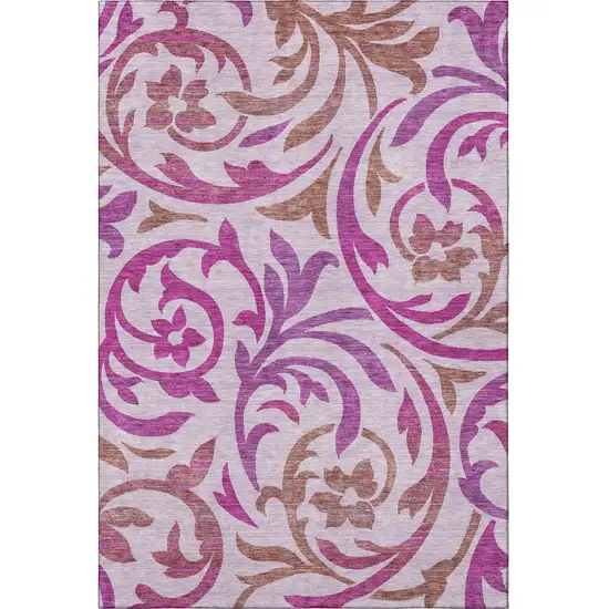 Lavender Blush And Ivory Floral Washable Area Rug With UV Protection Photo 4