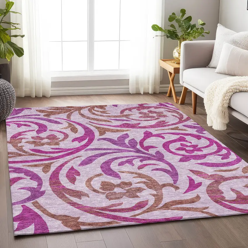 Lavender Blush And Ivory Floral Washable Area Rug With UV Protection Photo 5