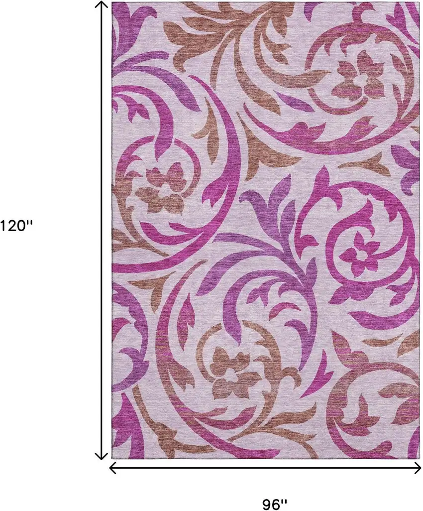 Lavender Blush And Ivory Floral Washable Area Rug With UV Protection Photo 3