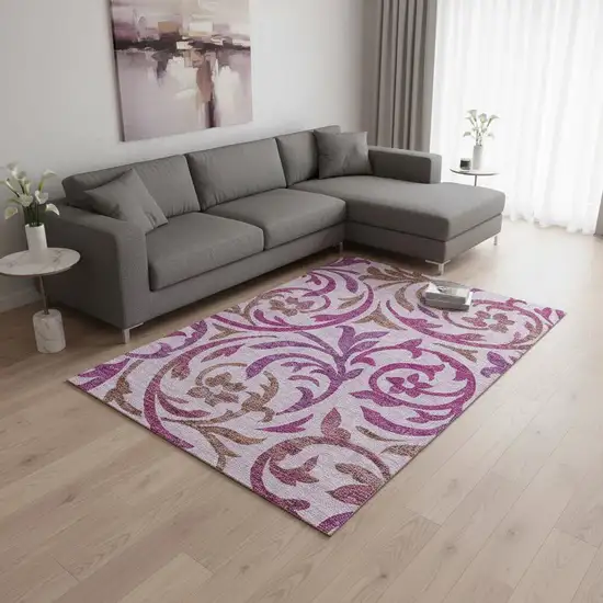 Lavender Blush And Ivory Floral Washable Area Rug With UV Protection Photo 2