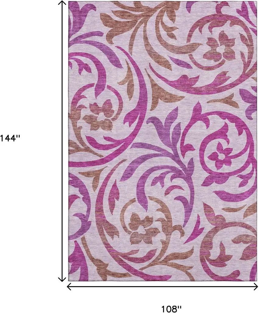 Lavender Blush And Ivory Floral Washable Area Rug With UV Protection Photo 3