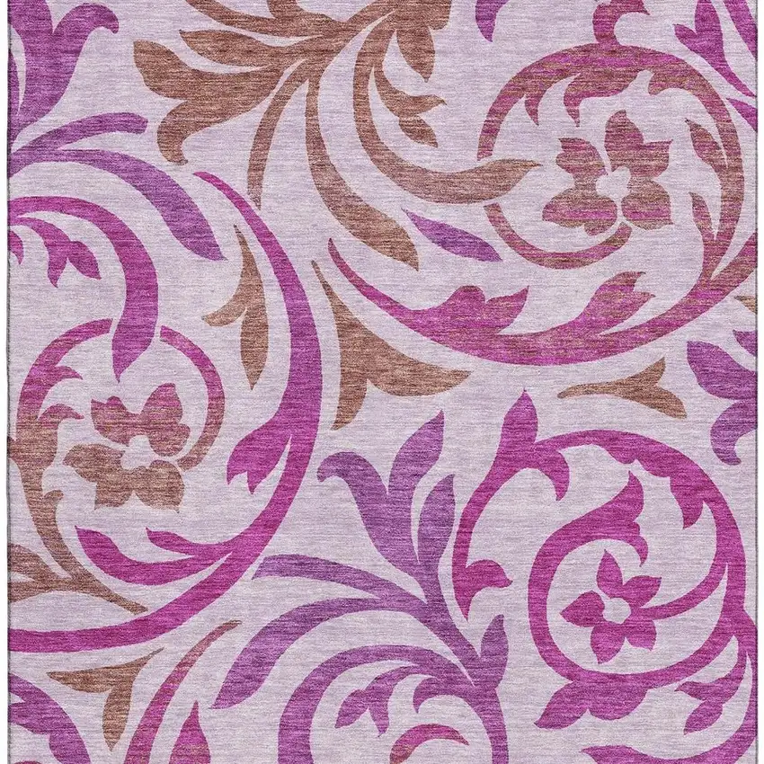 Lavender Blush And Ivory Floral Washable Area Rug With UV Protection Photo 4