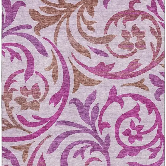 Lavender Blush And Ivory Floral Washable Area Rug With UV Protection Photo 4