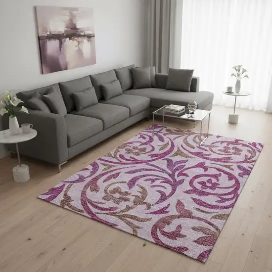 Lavender Blush And Ivory Floral Washable Area Rug With UV Protection Photo 2
