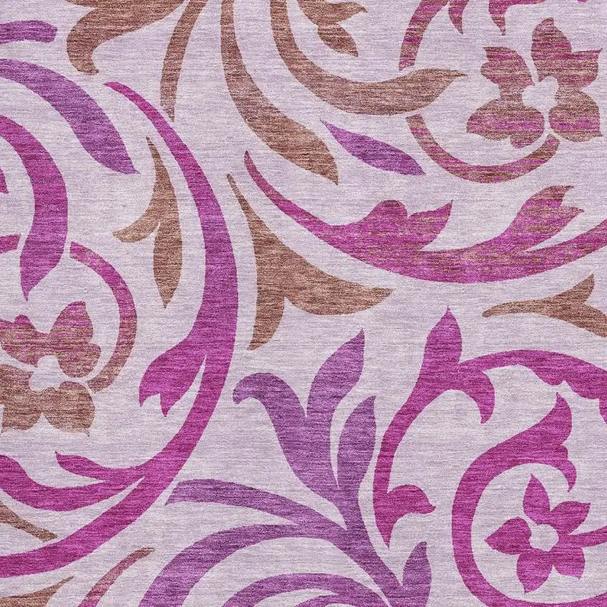 Lavender Blush And Ivory Floral Washable Area Rug With UV Protection Photo 3