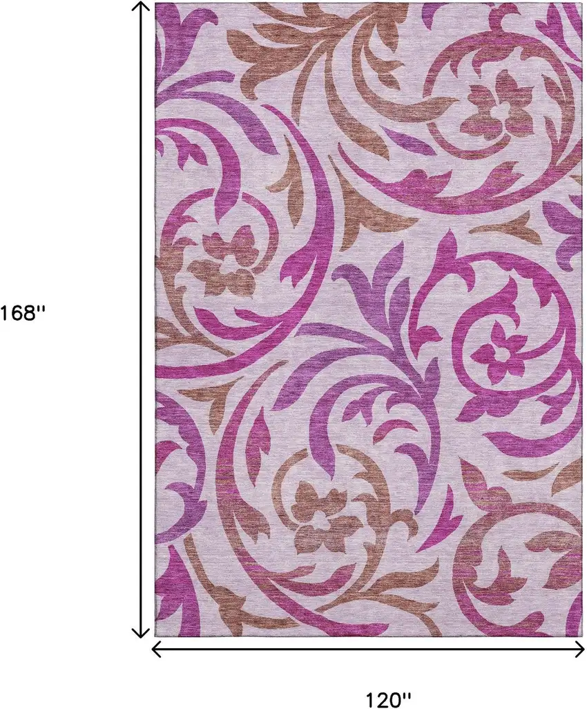 Lavender Blush And Ivory Floral Washable Area Rug With UV Protection Photo 3