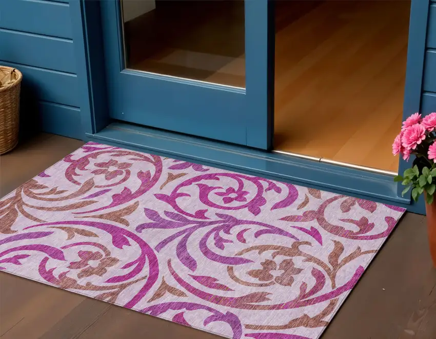 Lavender Blush And Purple Floral Washable Indoor Outdoor Area Rug Photo 1