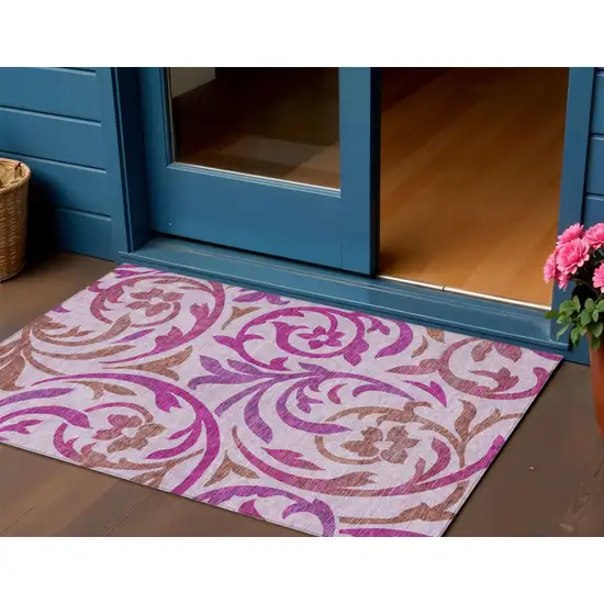 Lavender Blush And Purple Floral Washable Indoor Outdoor Area Rug Photo 1
