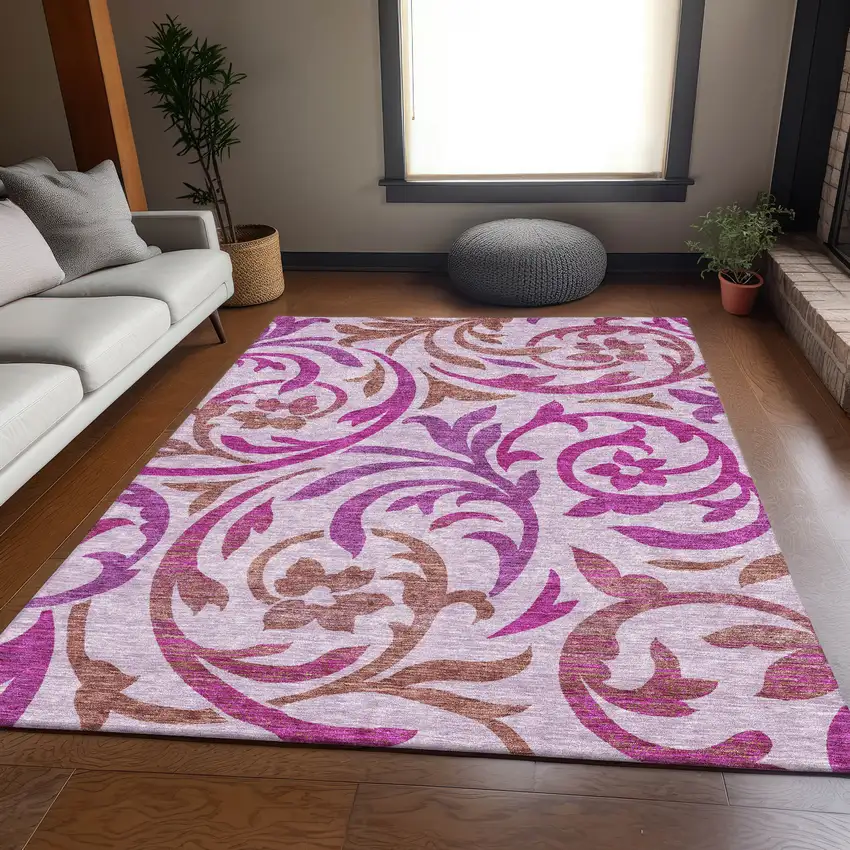 Lavender Blush And Purple Floral Washable Indoor Outdoor Area Rug Photo 7