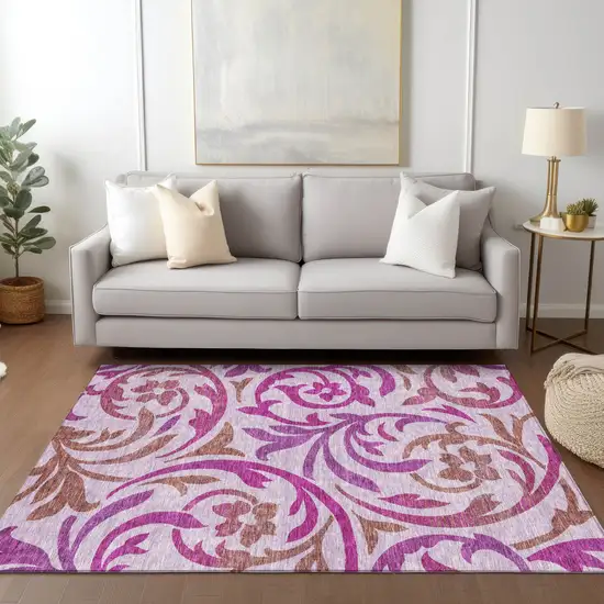 Lavender Blush And Purple Floral Washable Indoor Outdoor Area Rug Photo 9