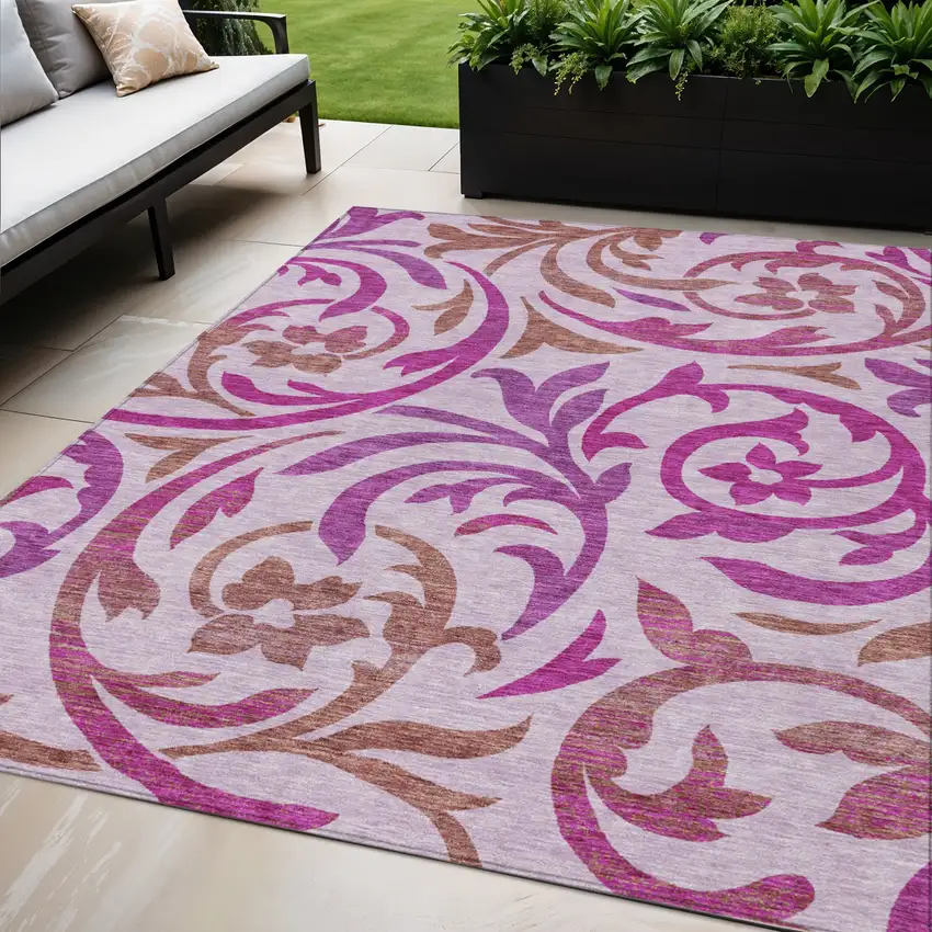Lavender Blush And Purple Floral Washable Indoor Outdoor Area Rug Photo 1