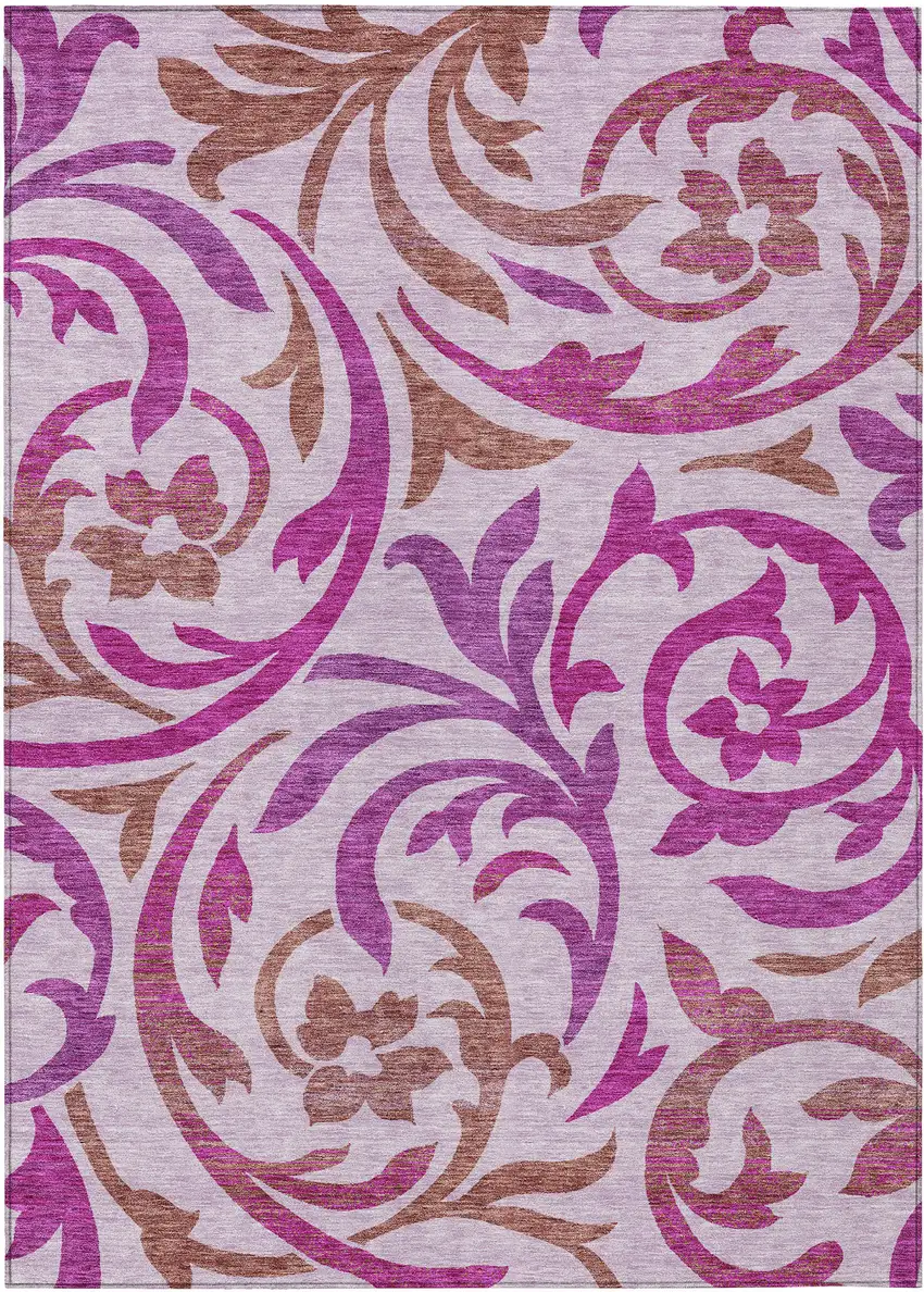 Lavender Blush And Purple Floral Washable Indoor Outdoor Area Rug Photo 1