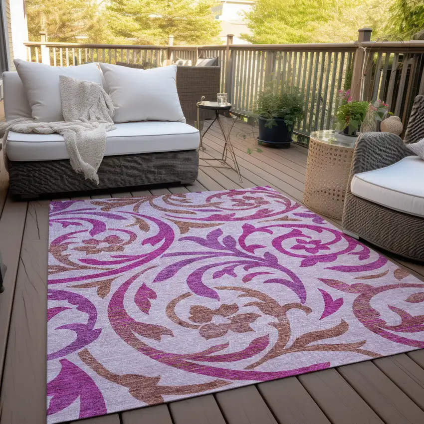 Lavender Blush And Purple Floral Washable Indoor Outdoor Area Rug Photo 9