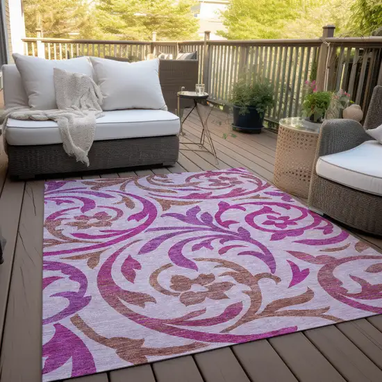 Lavender Blush And Purple Floral Washable Indoor Outdoor Area Rug Photo 9