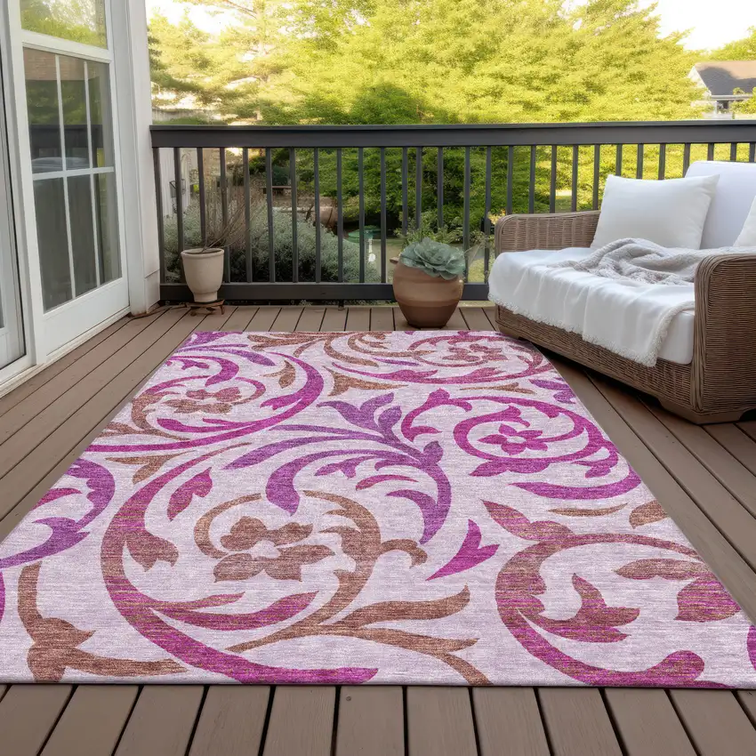Lavender Blush And Purple Floral Washable Indoor Outdoor Area Rug Photo 6