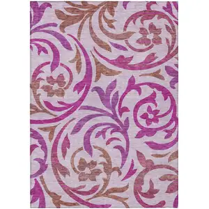 Photo of Lavender Blush And Purple Floral Washable Indoor Outdoor Area Rug