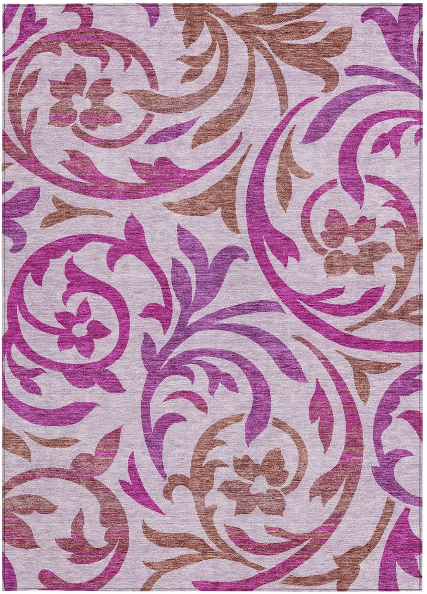 Lavender Blush And Purple Floral Washable Indoor Outdoor Area Rug Photo 5