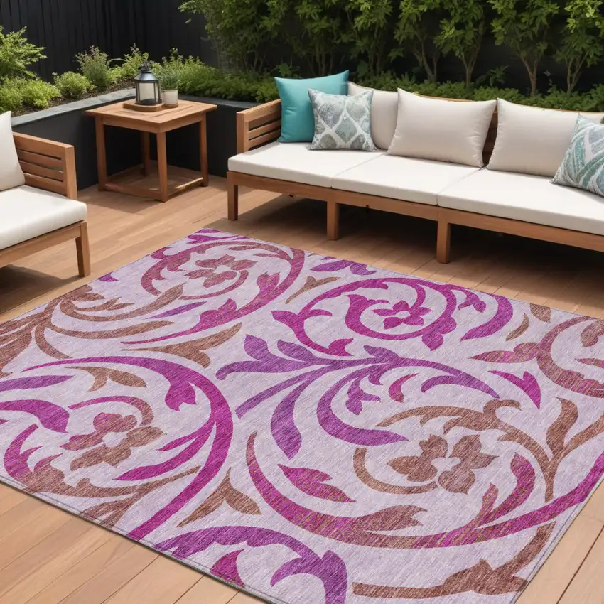 Lavender Blush And Purple Floral Washable Indoor Outdoor Area Rug Photo 1