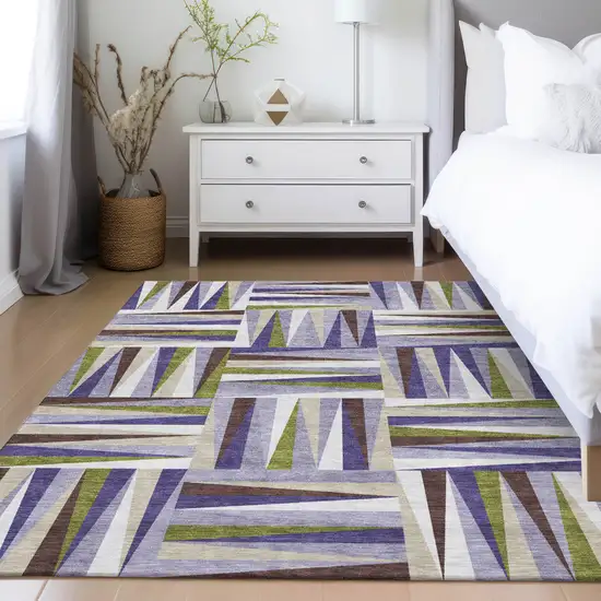 Lavender Brown And Green Geometric Washable Indoor Outdoor Area Rug Photo 9