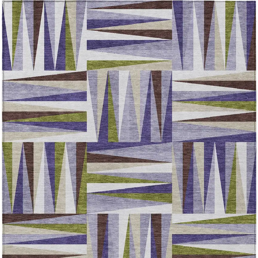 Lavender Brown And Green Geometric Washable Indoor Outdoor Area Rug Photo 7